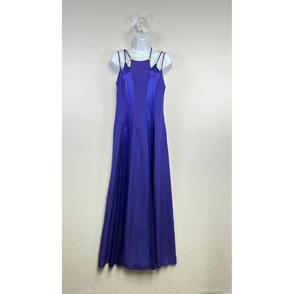 L.A. GLO Vintage Purple Halter Neck Rhinestone Strappy Formal‎ Evening Gown